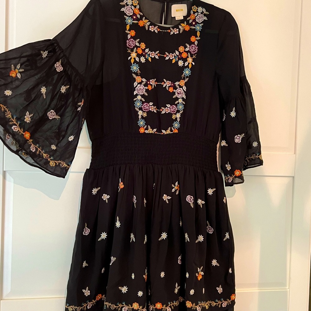 Anthropologie- Maeve Anfisa Embroidered Chifon Floral Dress